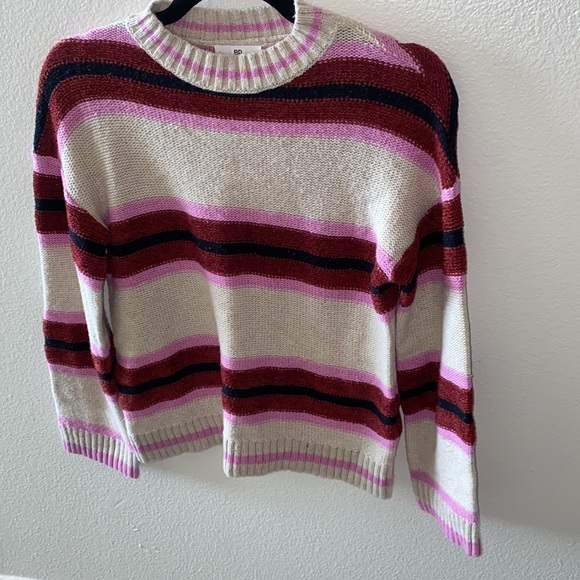 BP Women's Brown Pink And Ivory Striped Long Sleeve Peppy Sweater - Picture 3 of 3